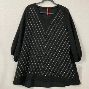 New IC by Connie K Black Embellished Sparkling V Neck Stretch Tunic Large